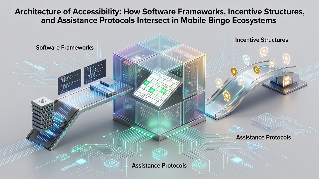 Diagram showing interconnected layers of mobile bingo software frameworks with accessibility features highlighted