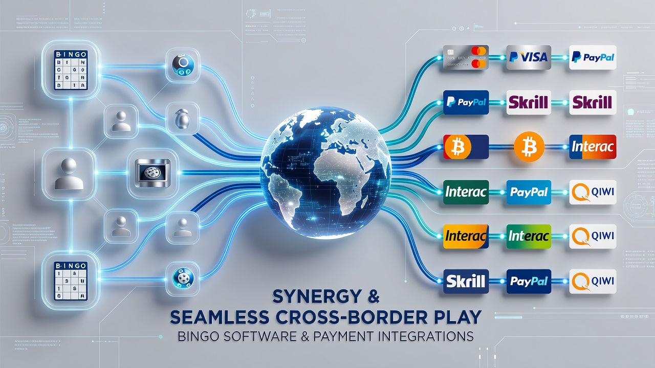 Bingo software interface displaying integrated payment options across multiple currencies and regions