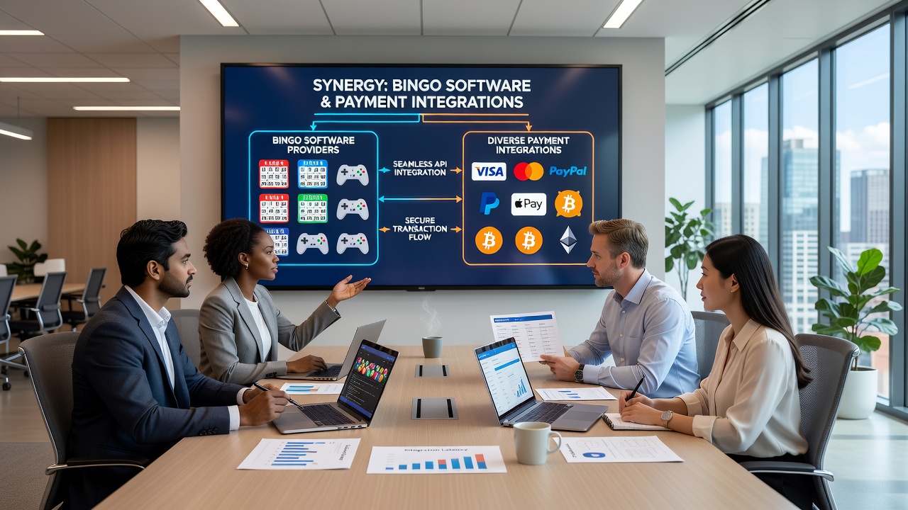Global payment network diagram showing connections between bingo platforms and regional financial services