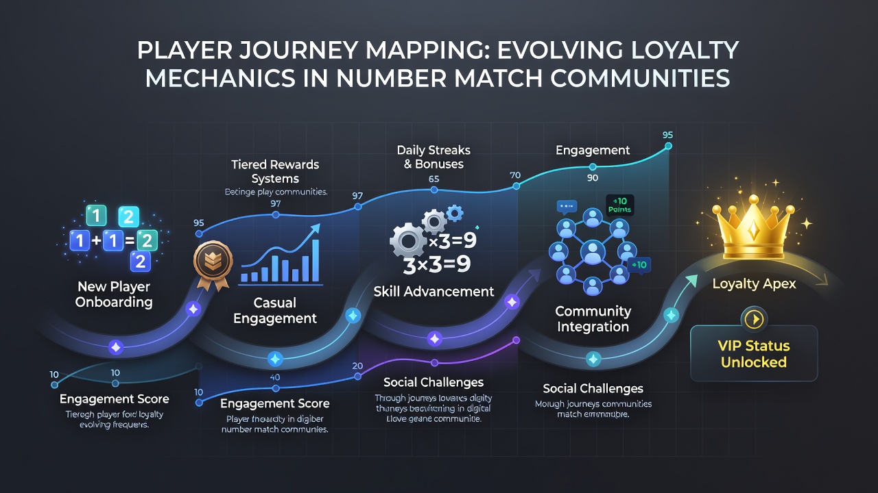 Visual representation of player journey mapping in digital number match communities showing loyalty progression stages