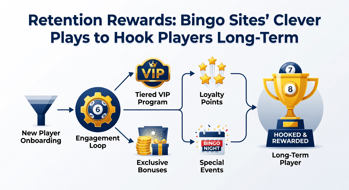 Vibrant bingo hall scene with players celebrating wins and loyalty rewards on digital screens