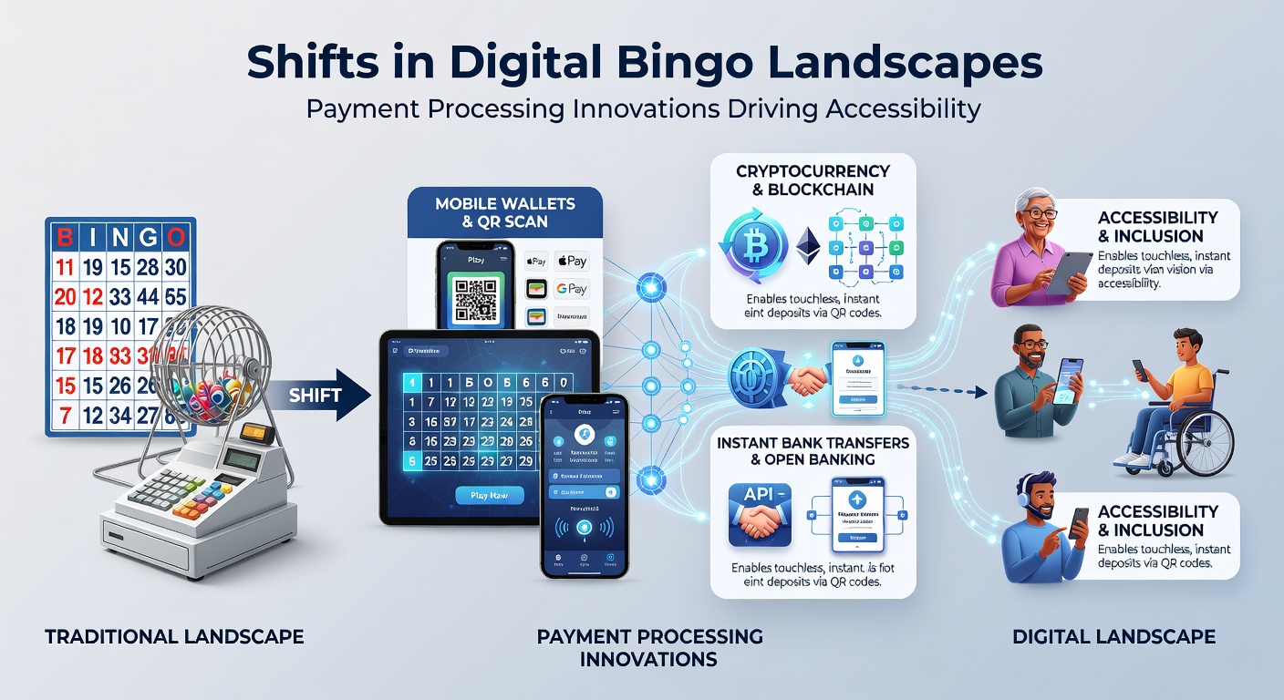Illustration of secure payment processing flow connecting digital bingo players to platforms via instant transfer methods